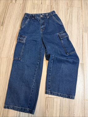Vintage utility Kids Wide-Leg Cargo Jeans in Dark Blue